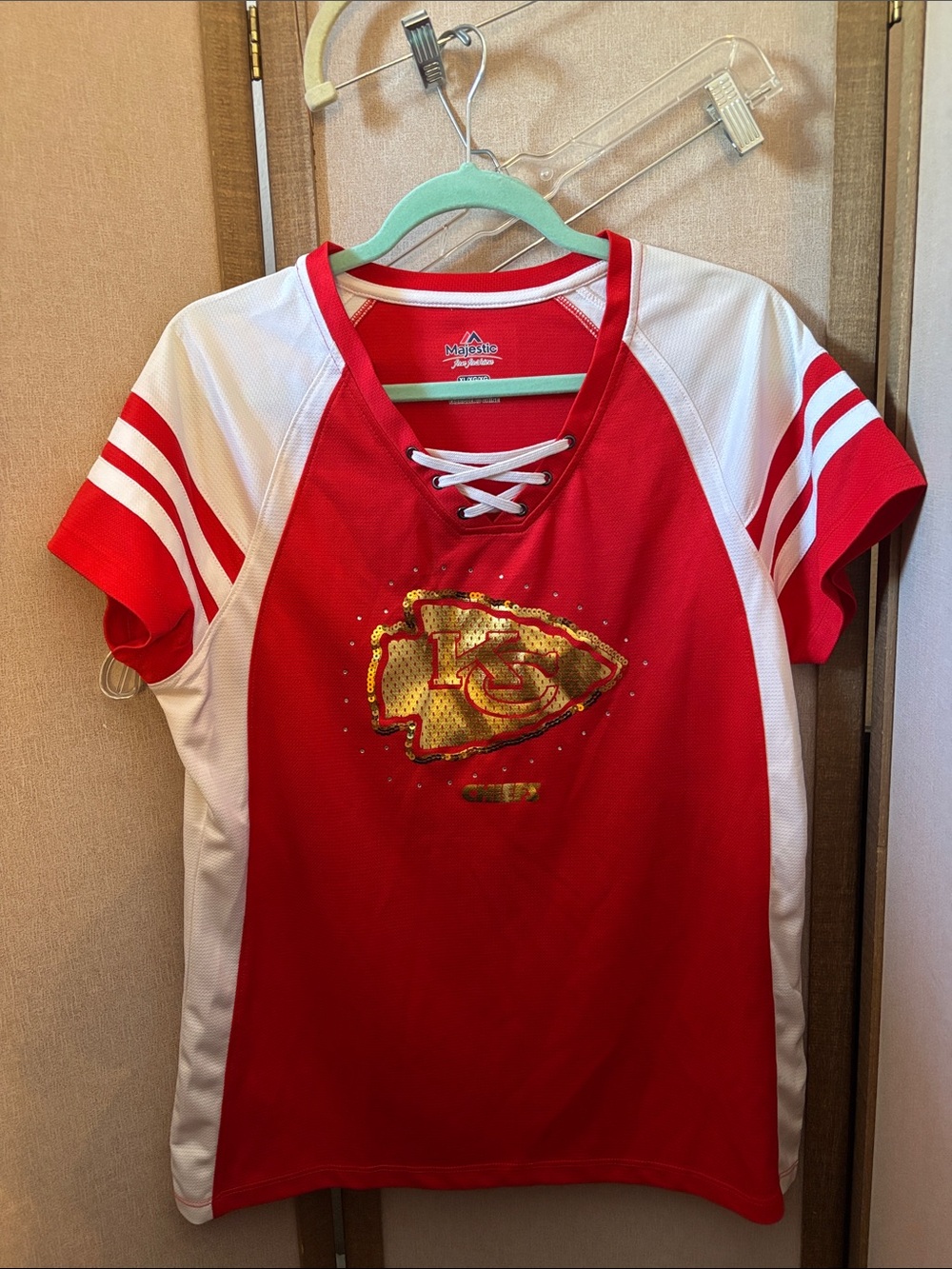 Majestic Red and White Lace-Up Kansas City Fan Jersey - Gold Logo XL